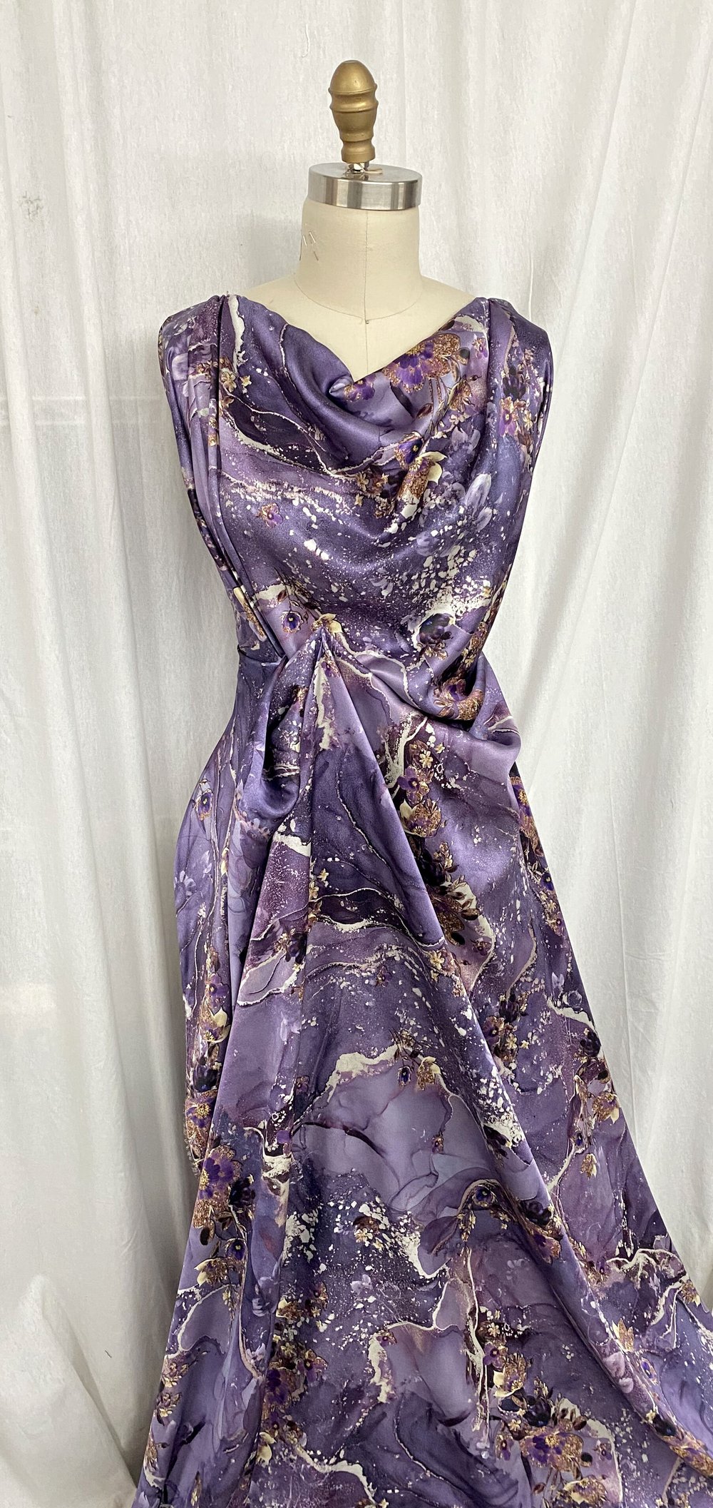slim fit dress slacks Elegant Purple and Gold High-Low Dress with Statement Details Purple/Gold / 14