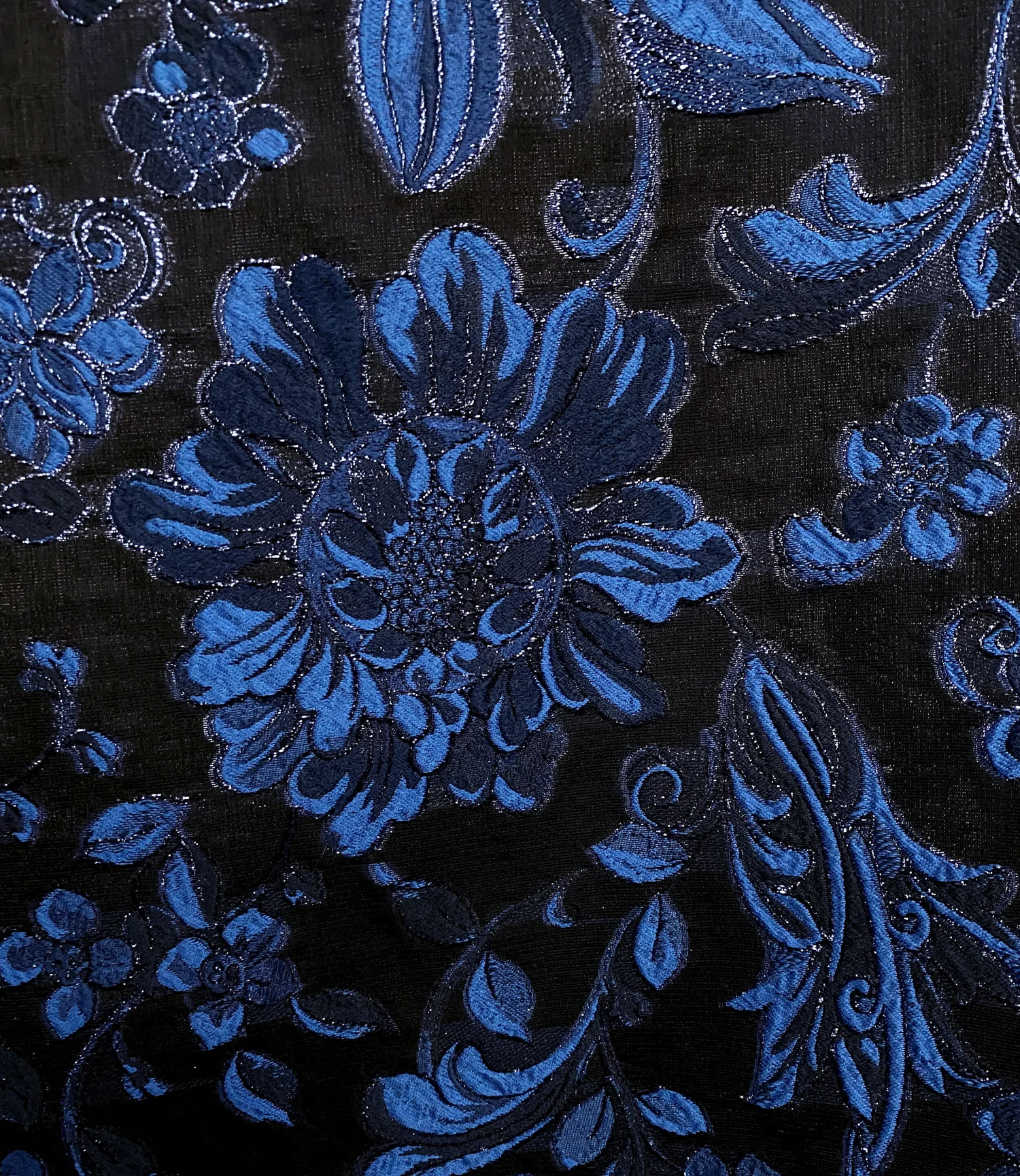 Electric Blue /Black Organza  Mendel Goldberg Fabrics NYC