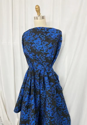Blue/Black Rose Brocade — Mendel Goldberg Fabrics NYC
