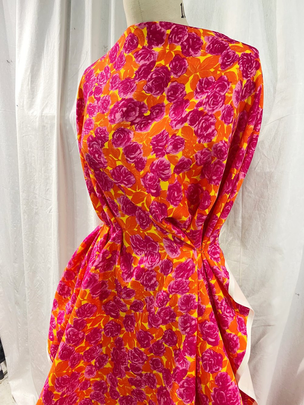 Gold/Pink/Blue Italian Silk Print — Mendel Goldberg Fabrics NYC
