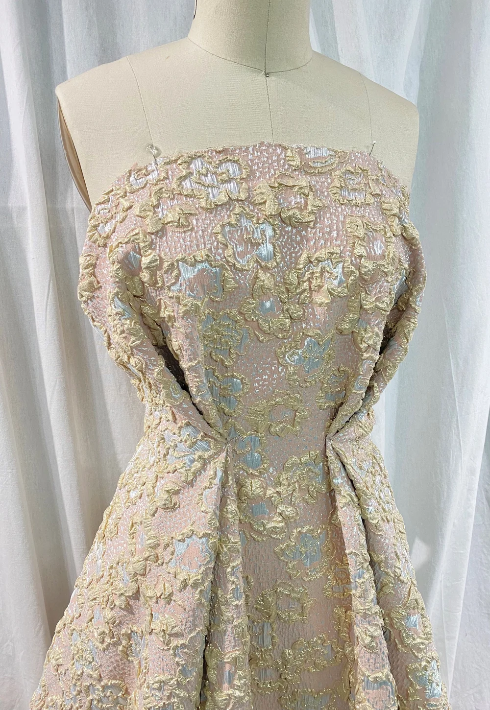 Italian Blush/Gold/Silver Cloque Brocade  Mendel Goldberg Fabrics NYC