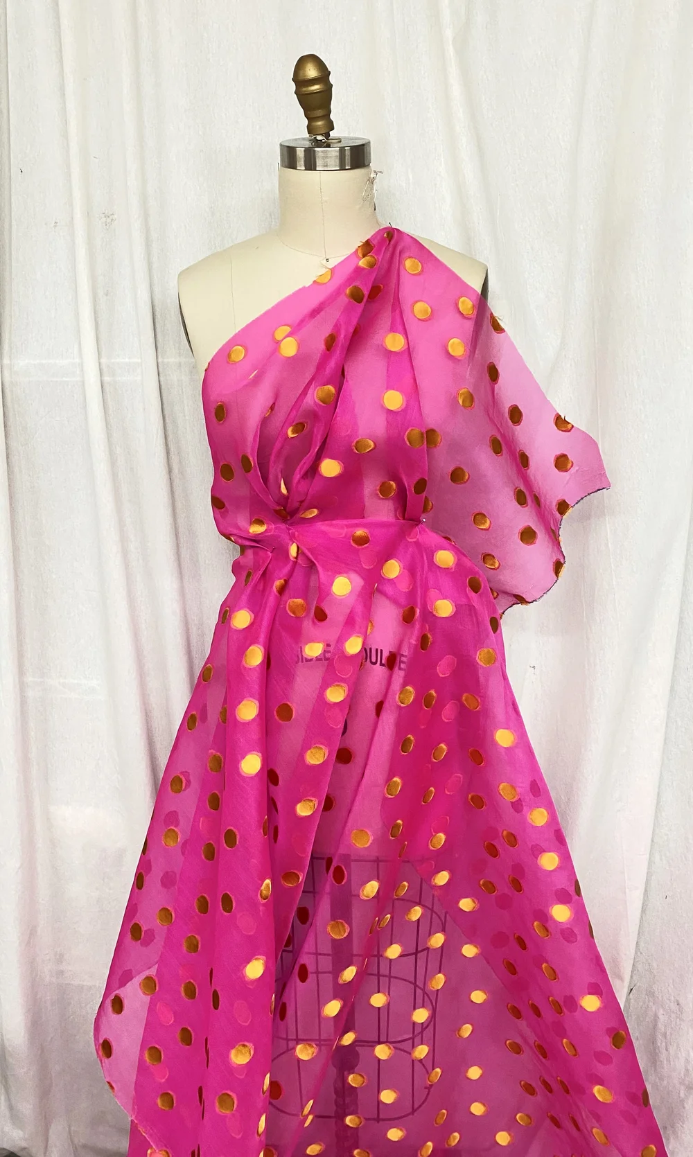 Italian Fuchsia Polka Dot Silk Fil Coupe  Mendel Goldberg Fabrics NYC