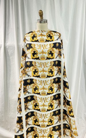 4 yds White/Gold Versace Cotton Jersey $250 — Mendel Goldberg Fabrics NYC
