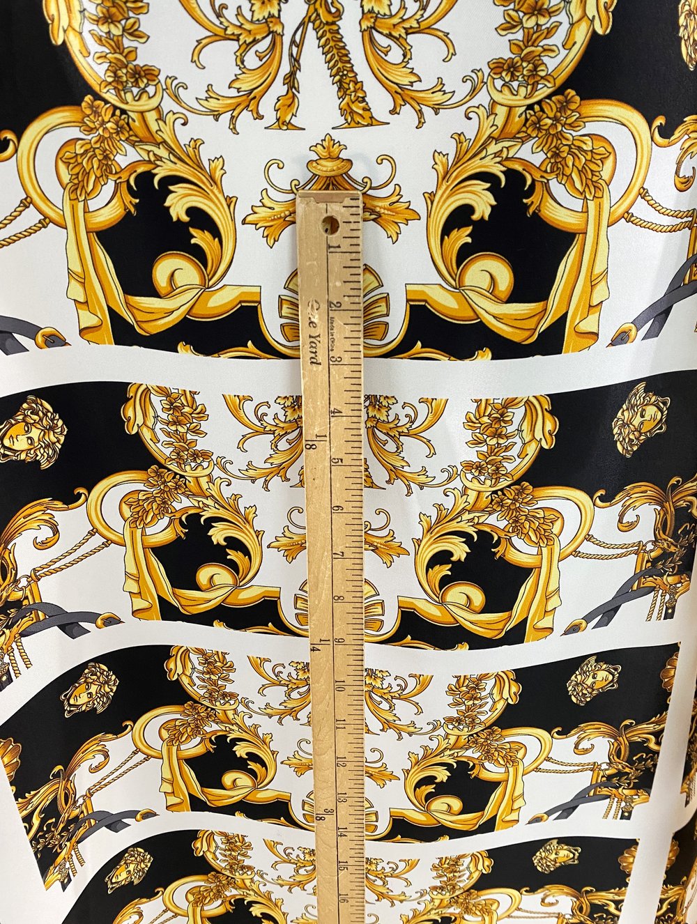Black/White/Gold Versace Silk Twill — Mendel Goldberg Fabrics NYC