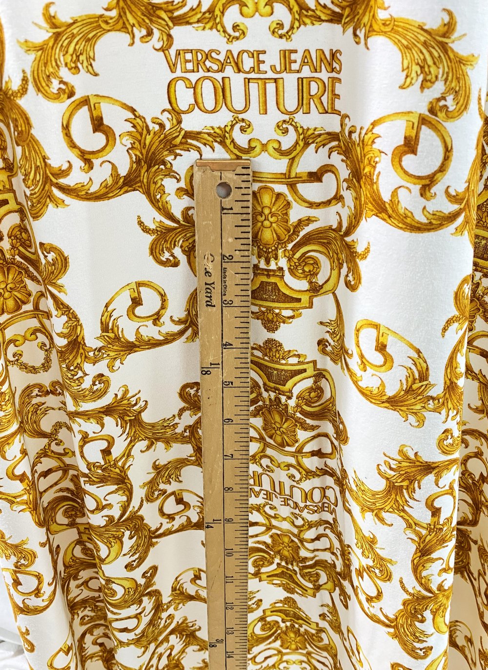 4 yds White/Gold Versace Cotton Jersey $250 — Mendel Goldberg