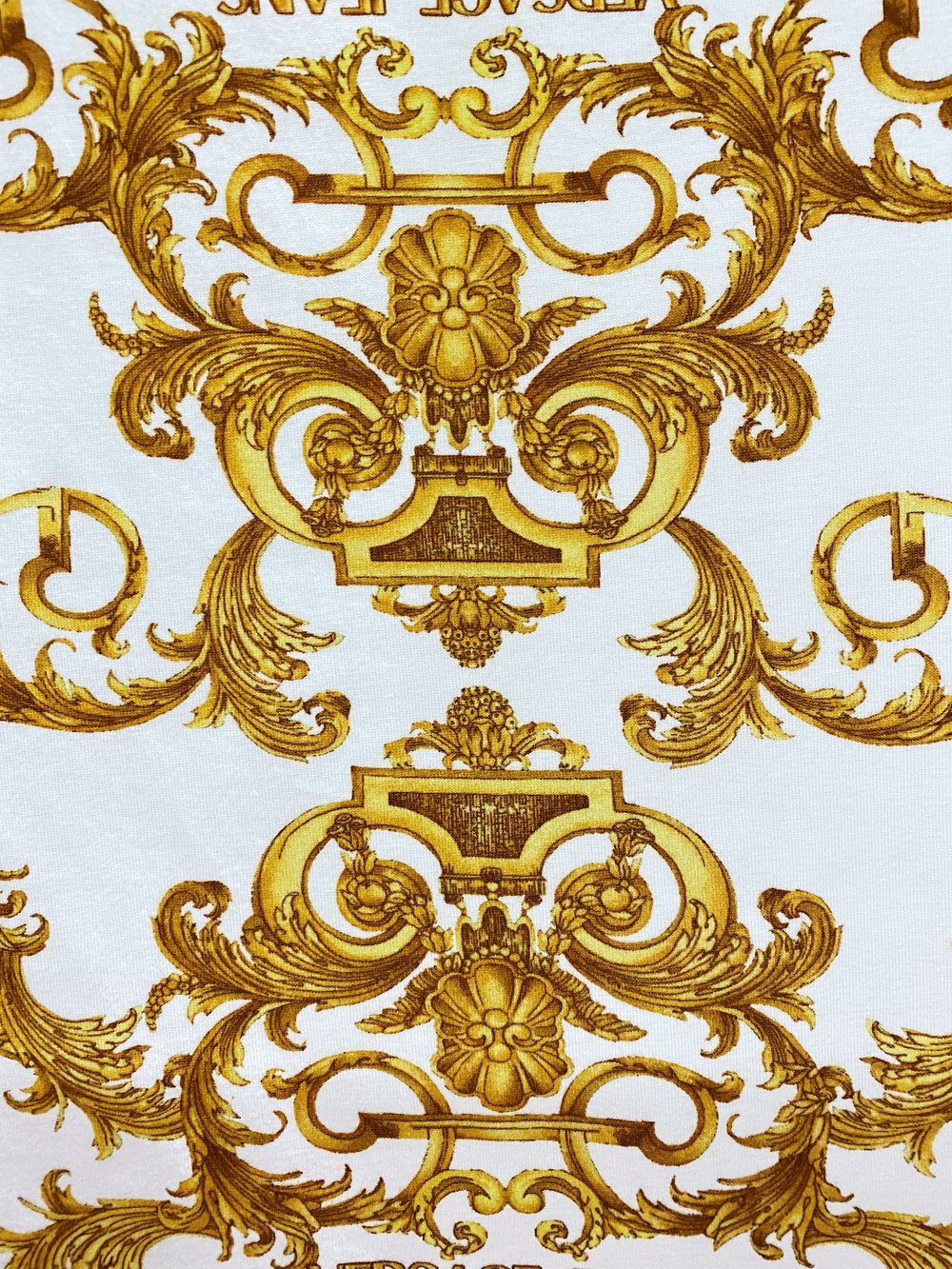 Black/White/Gold Versace Silk Twill — Mendel Goldberg Fabrics NYC