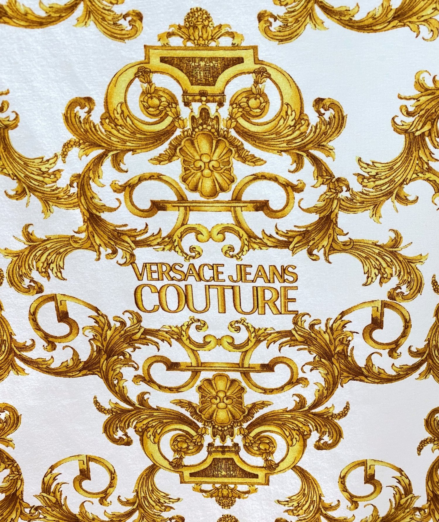 4 yds White/Gold Versace Cotton Jersey $250 — Mendel Goldberg