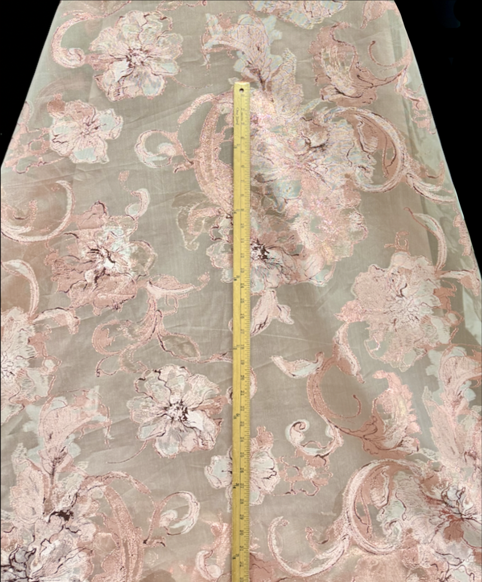 Rose Gold Floral Italian Silk Jacquard Lam Organza  Mendel Goldberg  Fabrics NYC