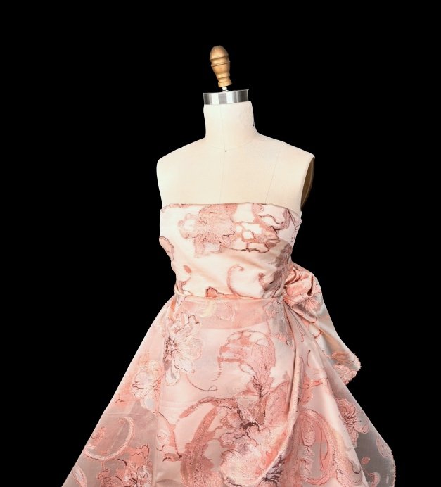 Rose Gold Floral Italian Silk Jacquard Lam Organza Mendel Goldberg Fabrics NYC Rose Gold Floral Italian Silk Jacquard Lam Organza Mendel Goldberg Fabrics NYC