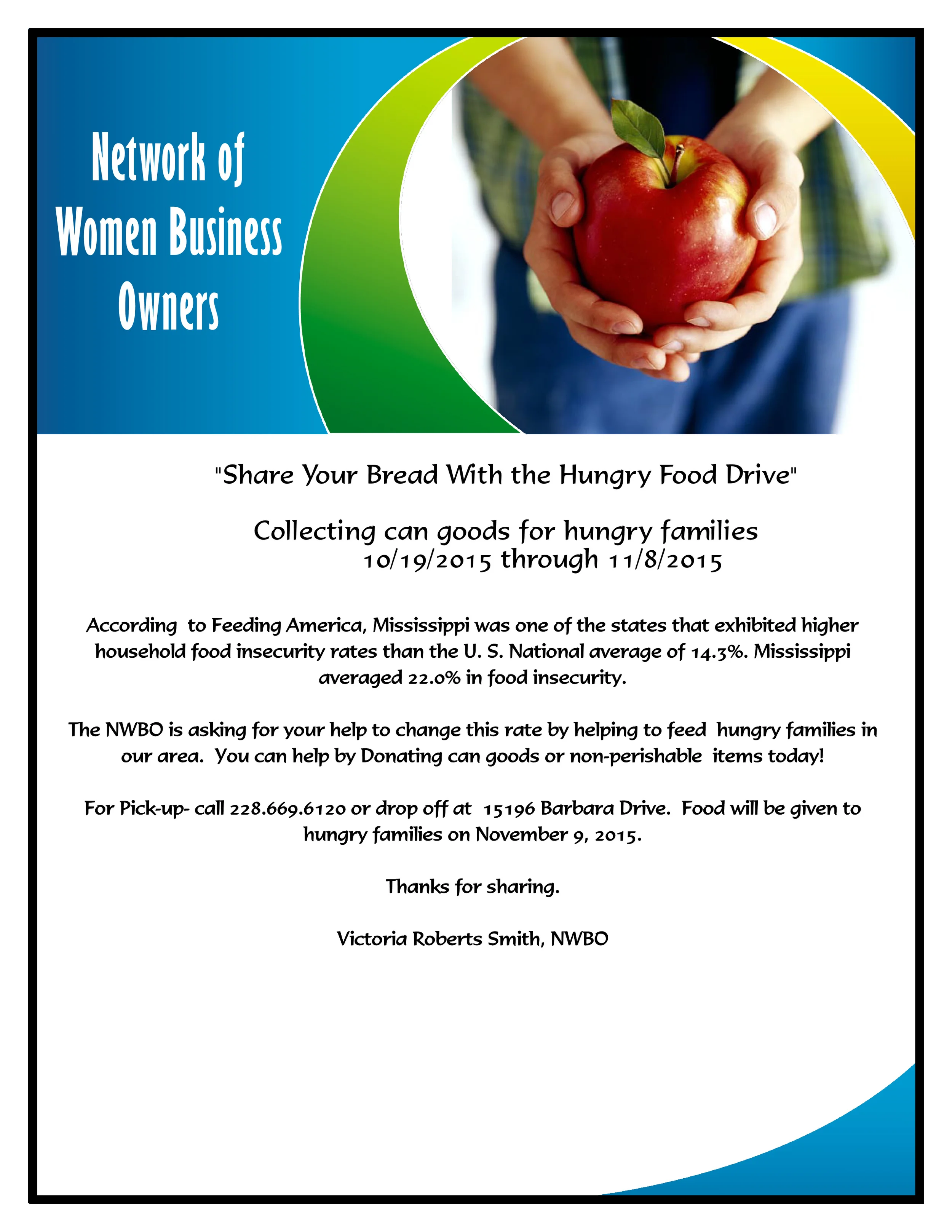 NWBO "Share Your Bread With The Hungry" Food Drive