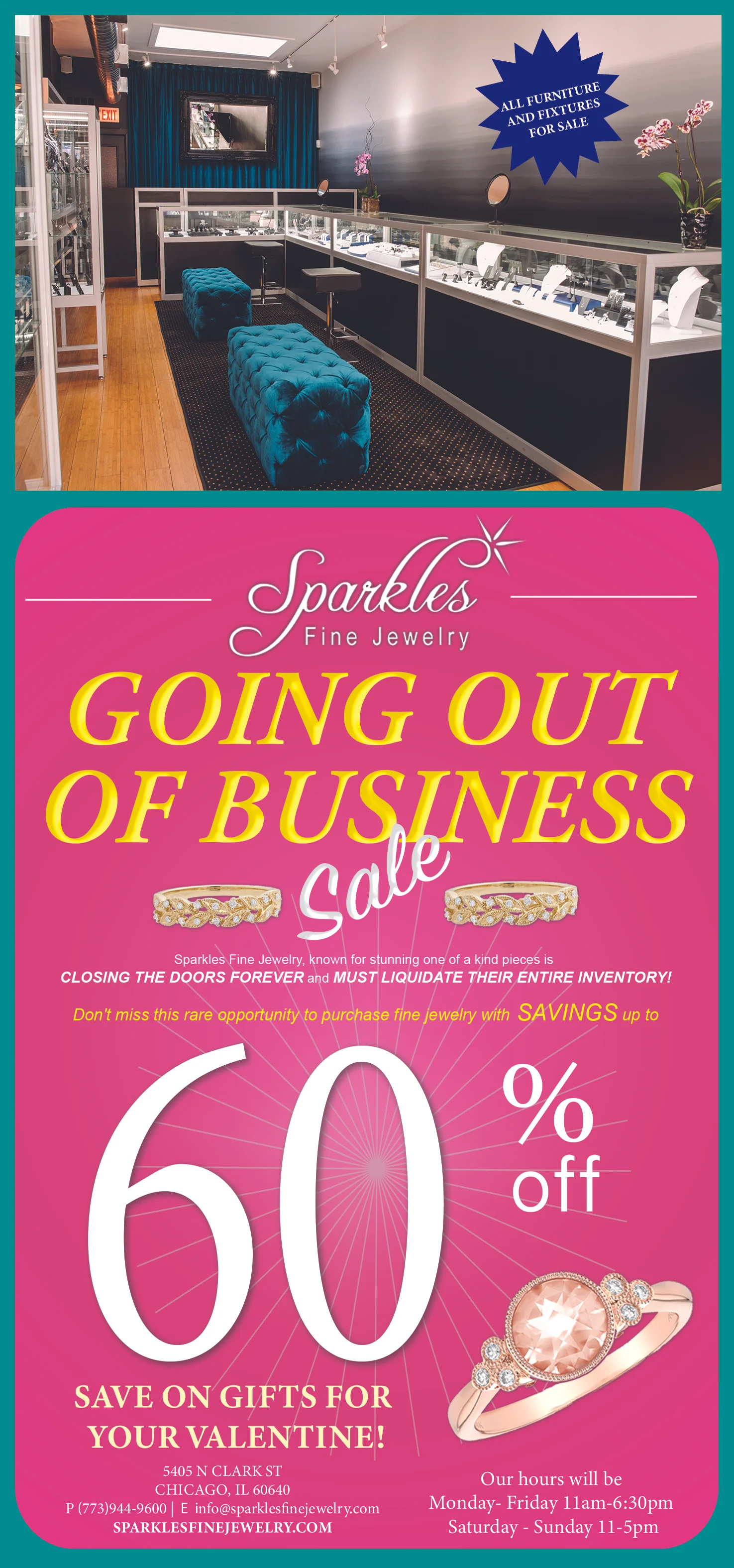 Going Out of Business Ad for Sparkles Fine Jewelry 2018