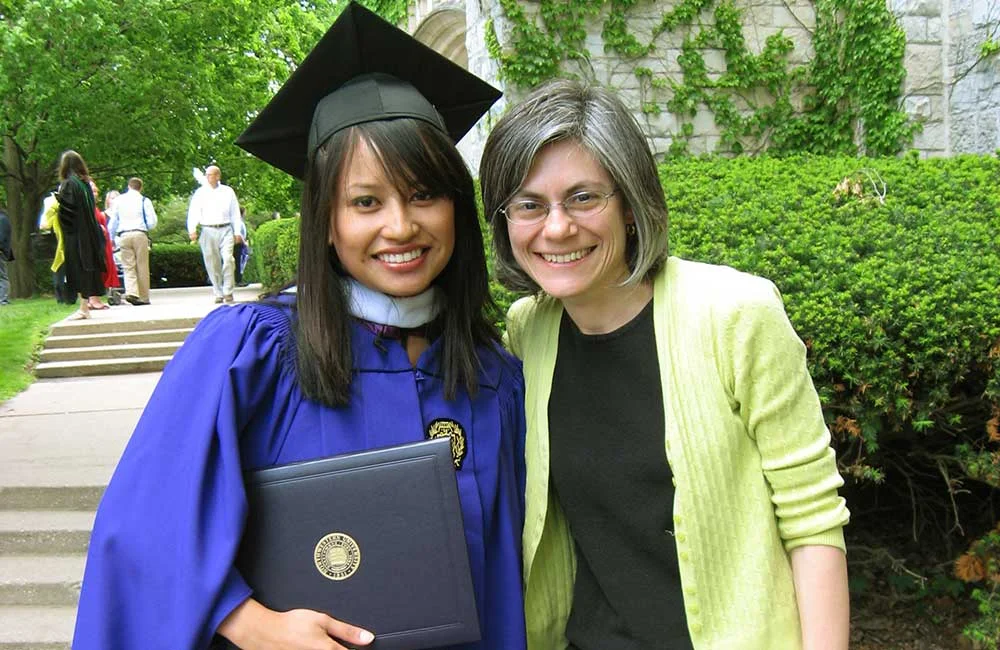 Gail Schechter with Jordannah Banghi upon the completion of her Master's Degree. Gail was her Capstone advisor on Ms. Banghi's thesis evaulating duration of use of housing choice vouchers in areas of job opportunity.