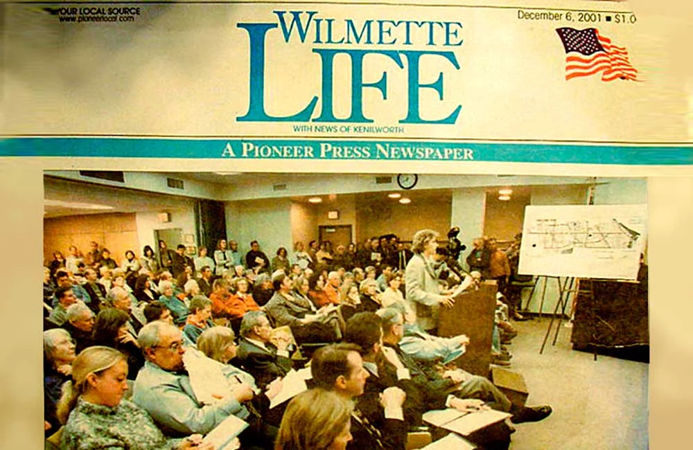 (2001 - 2005) Beth Beucher, representing the group Mixed Use for Mallinckrodt, speaks during a meeting with city and Loyola University officials on Tuesday. Wilmette Life, December 6, 2001