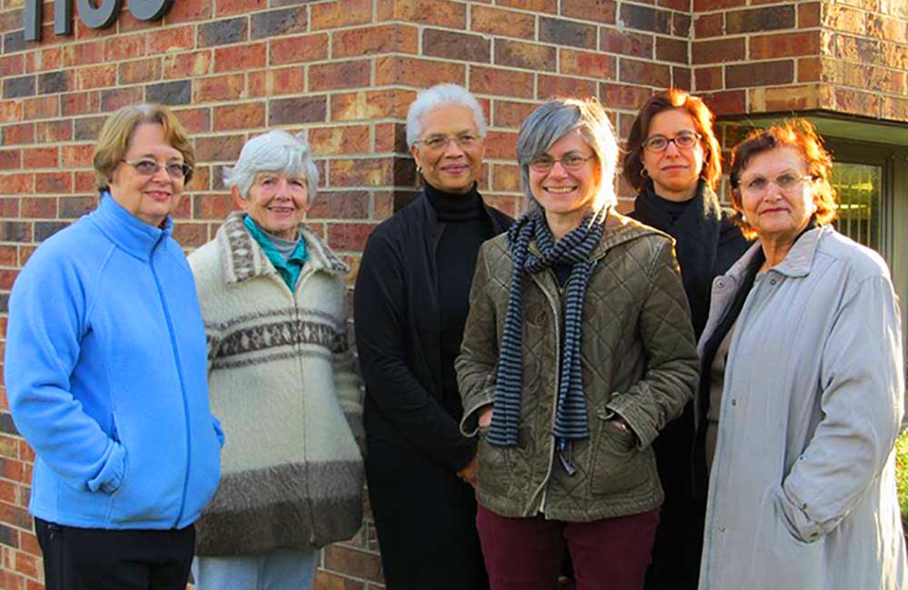 (2013 - Present) Members of Wilmette Cares in front of Gates Manor. From left to right: Ann Jonaitis, Betty Phillips, Lorelei McClure, Gail Schechter, Lisa Braganca, Puran Stevens
