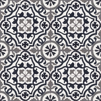 Source: Cement Tile Shop - Amalia Black Tile ( 12 8x8 tiles per box = $82.80, Est. fo r 1,100 sq. ft. / ~209 boxes = $17,305.20 )