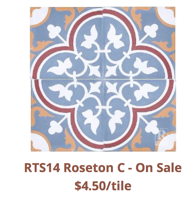 This color is in stock and on Flash Sale so it is just $4.50 per tile or $6.75 per square foot. Source: https://rusticotile.com/cement-tile/mealu-collection-stock-cement-tile/