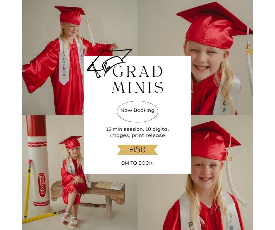 I&rsquo;m offering a cap + gown studio opportunity for anyone interested. Information is on the flyer + you can DM me for availability. I pride myself in being able to connect with littles and capture moments of genuine smiles, laughs, and maybe even