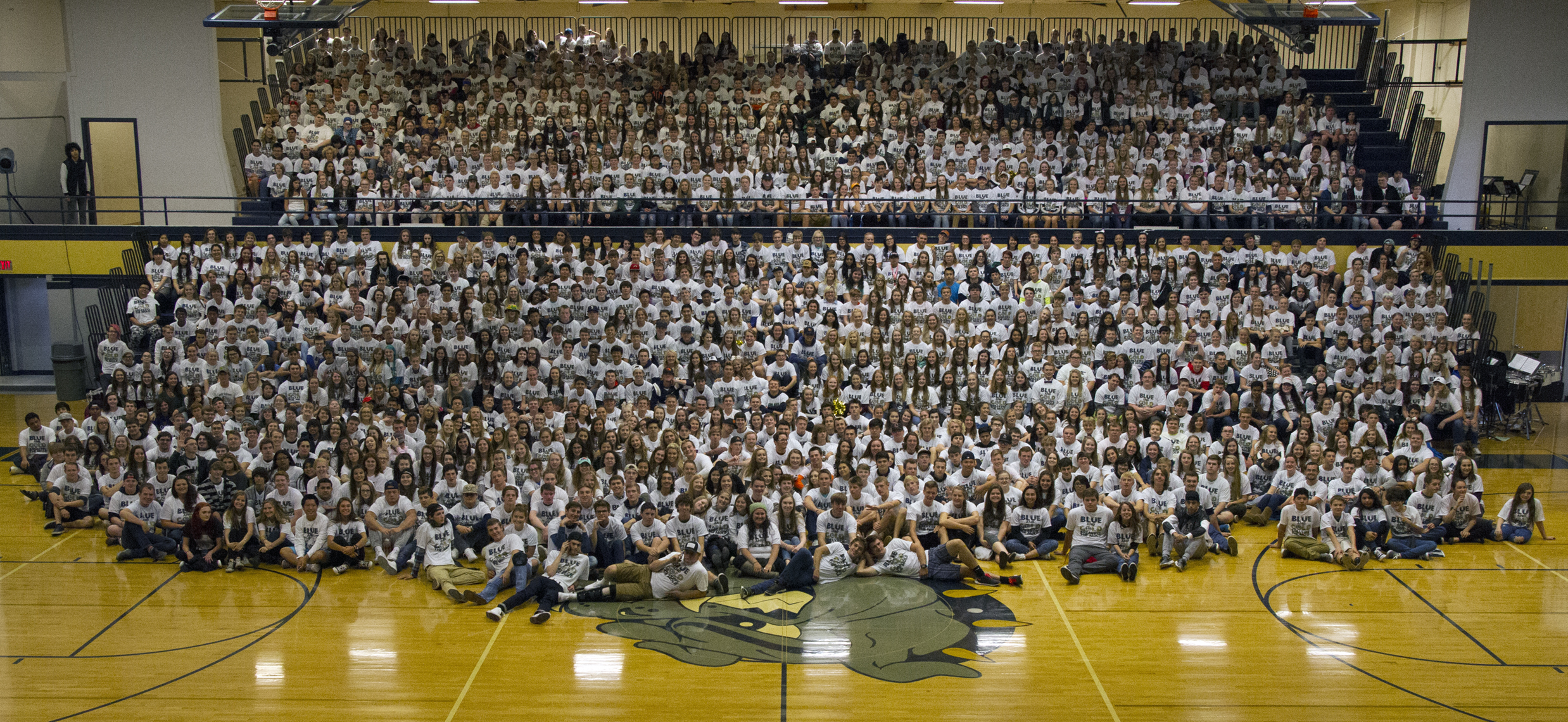 The entire student body at West Albany High School wearing this year's pride shirts.