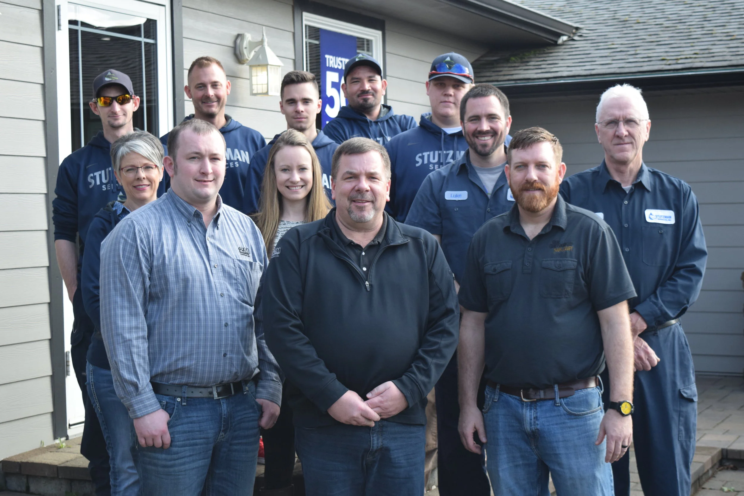 The Stutzman Services Water Systems team accompanied by guests (front row, left to right) Kevin Hettwer and Bruce Hunt of 2M Company and Jeremy Corbin, Field Service Engineer with Franklin Electric.
