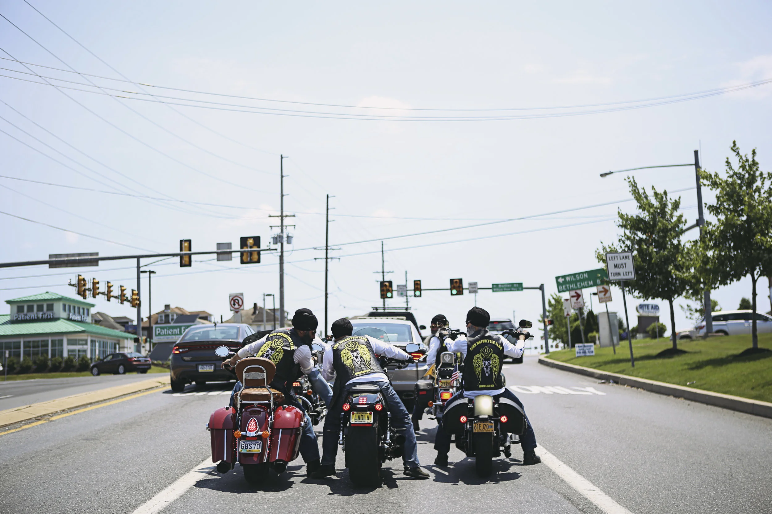 Members of the club wait at a stoplight on their way from Nazareth, PA to New Jersey. 