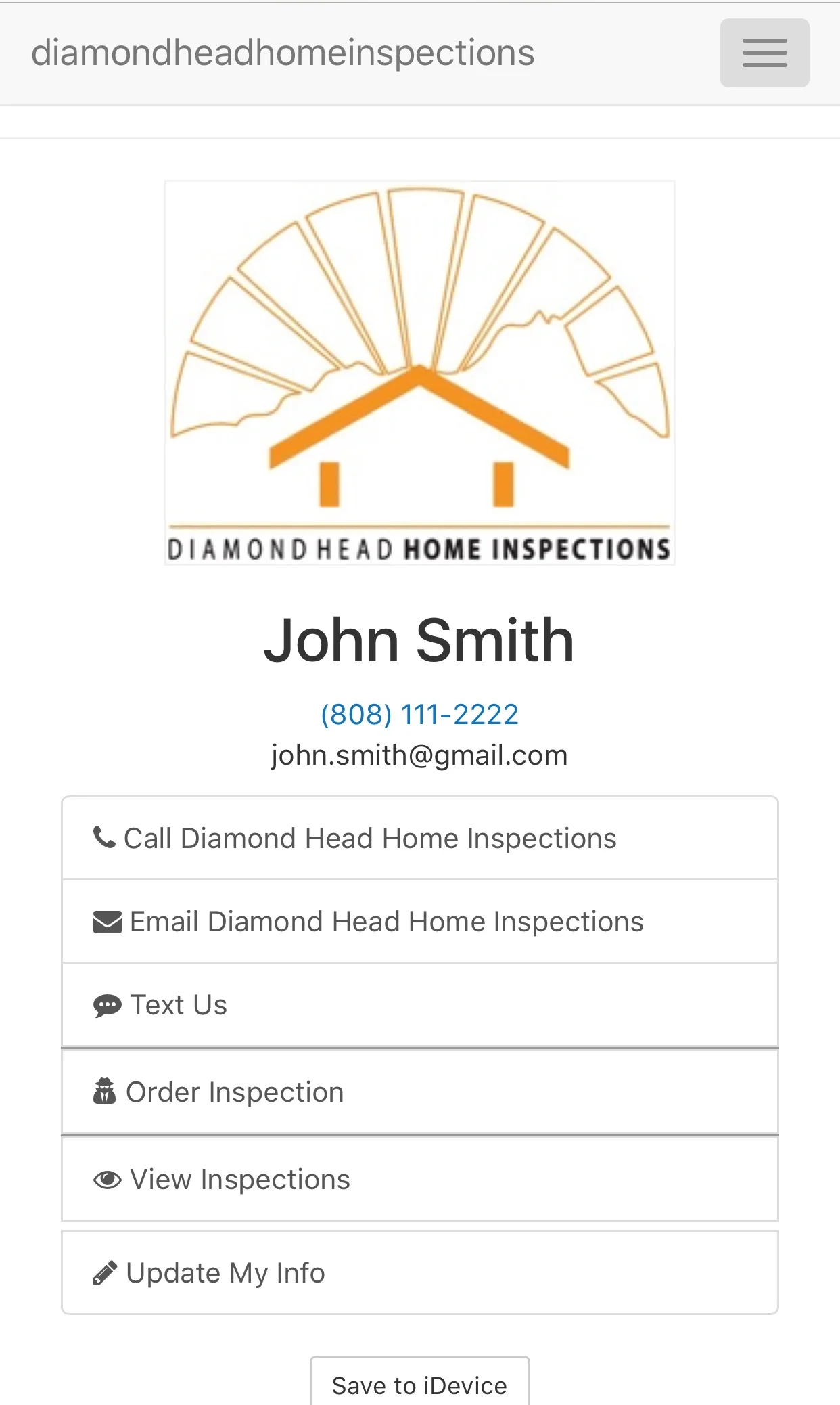 Real Estate Mobile Dashboard — DIAMOND HEAD HOME INSPECTIONS
