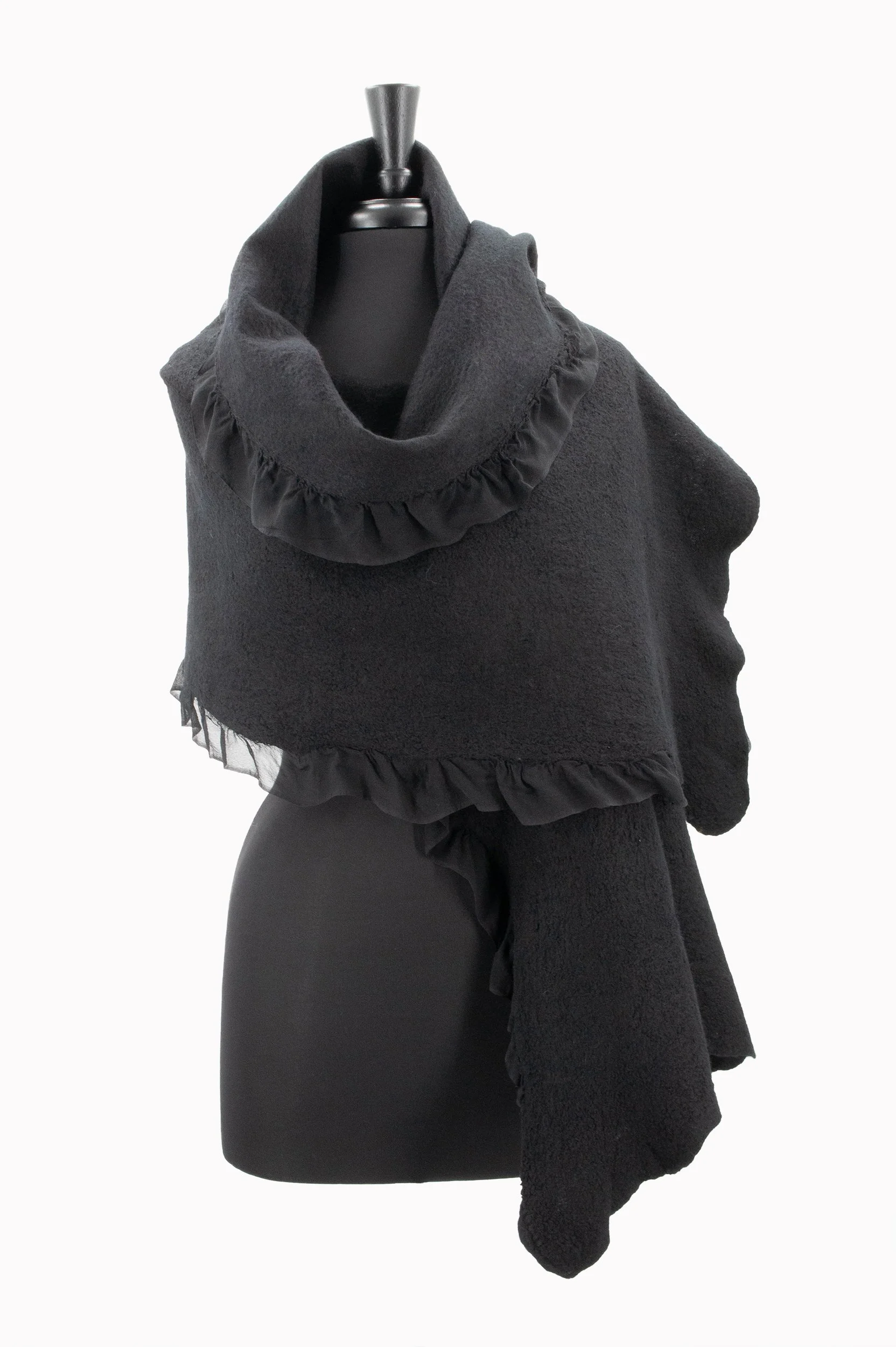 Lux Black Chiffon Ruffle Shawl — Gina Pannorfi