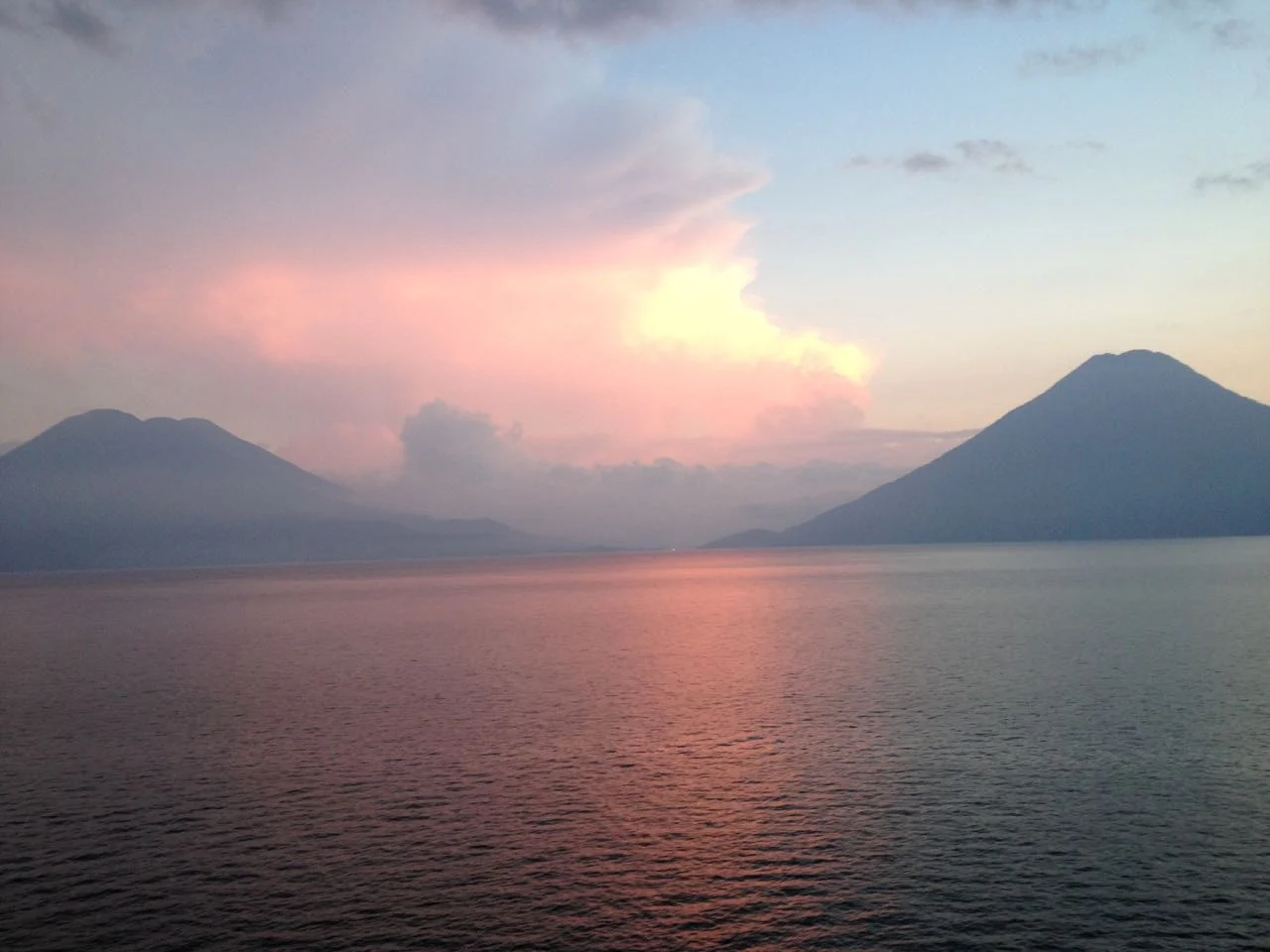 View of Lake Atitlan at sunset