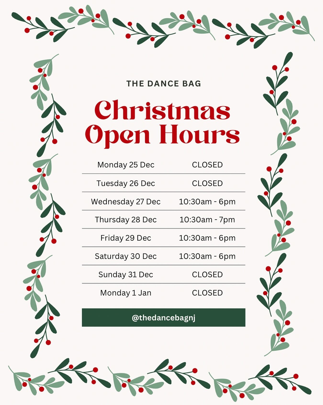 Holiday Hours ❤️❄️