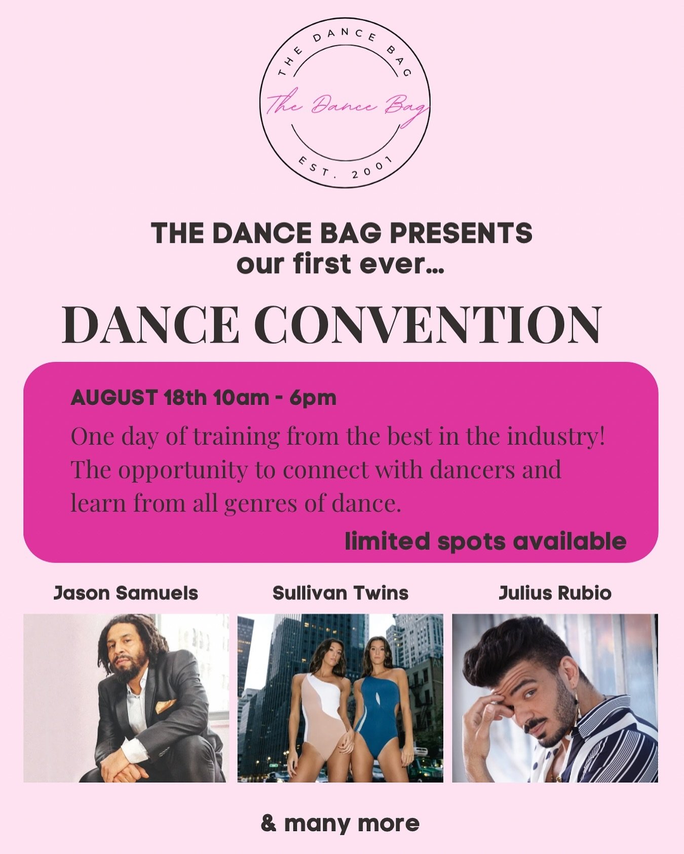presenting The Dance Bag&rsquo;s first ever&hellip;. DANCE CONVENTION

&ldquo;Just Keeping You on Your Toes&rdquo; is a one-day dance convention hosted by The Dance Bag at The Park Ridge Marriott from 10am to 6pm.

Come learn from the industry&rsquo;