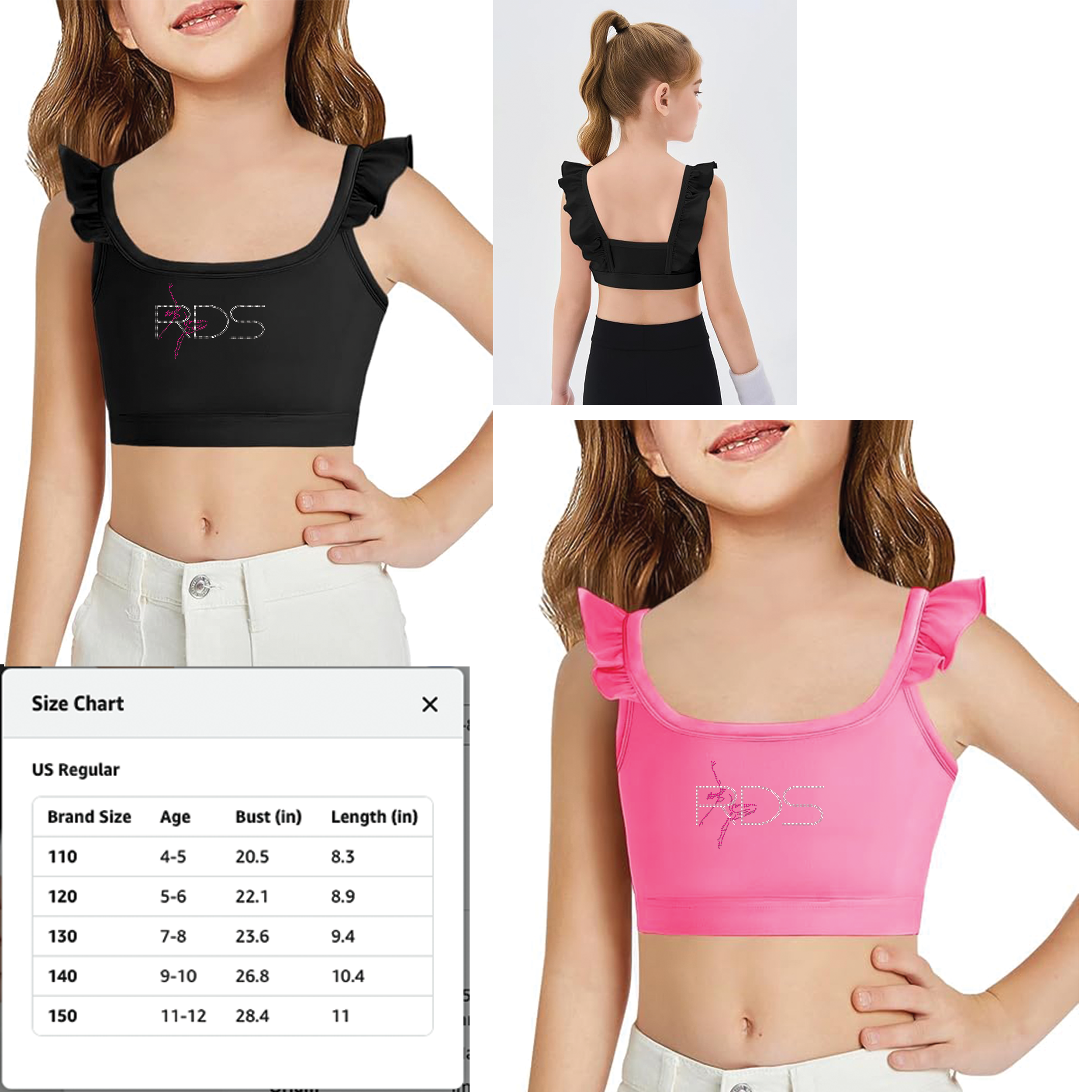 Kids' Ruffle Shoulder Crop Top-Rhinesones