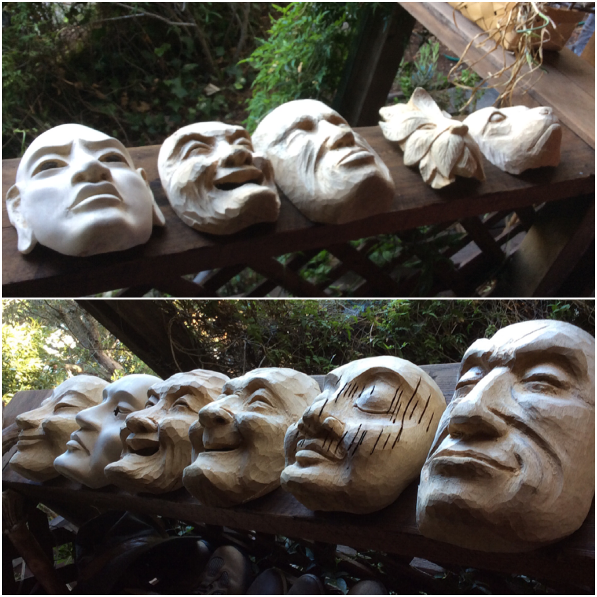 Here are the results of the final days of the from both of the Bali mask carving workshops. Everyone got far enough along to finish on their own. Lots of diversity this year. 