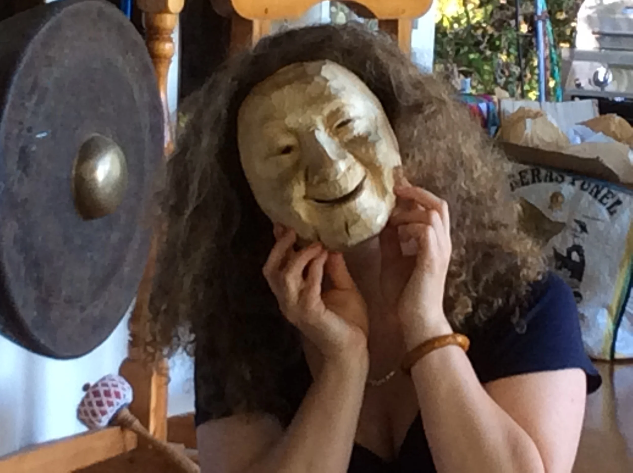 Madeleine attended both of the workshops and came away with the laughing sister masks. 