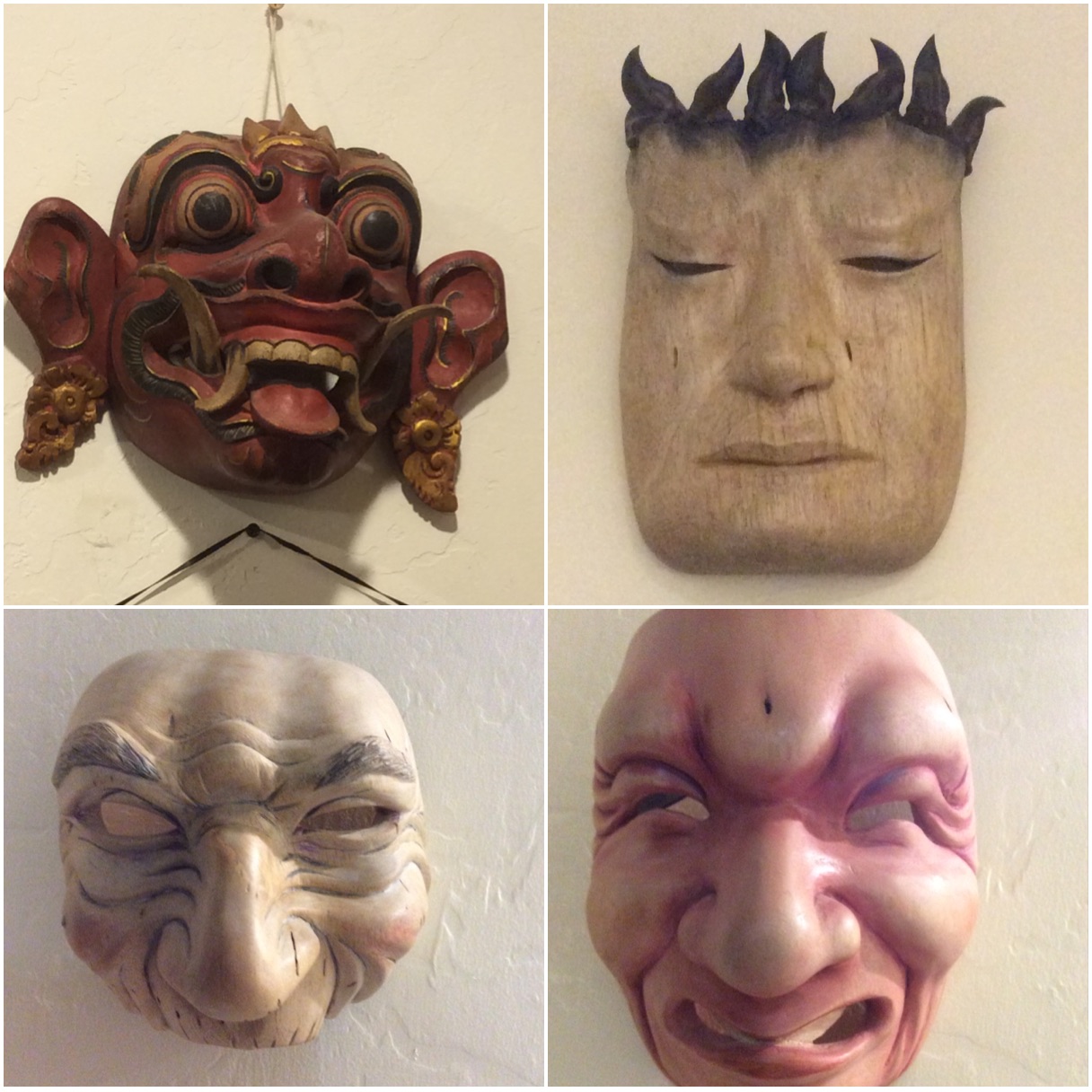 I am heading off to Bali to be a carving student with Mask carver IDA BAGUS ANOM SURYAWAN . Upper left mask is a traditional Balinese mask by Anom. Below that is my first Bali Style mask that I did with some assistance from Anom. The other two are Bali style masks that I did on my own. I have no idea what I will be carving while I am in Bali. Maybe it will be more of the traditional style and maybe more Sheri style. 