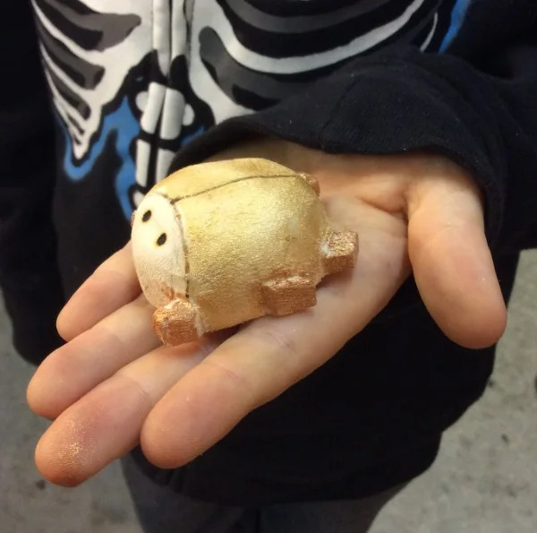 Conor finished another tiny critter. Carved, painted and wood burned basswood.