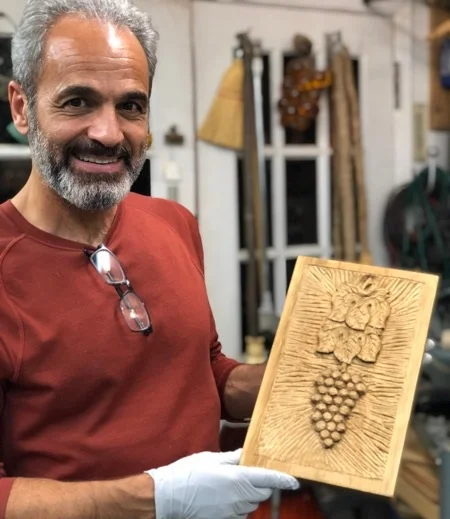 Thursday evening woodcarver, Babak, finished his grapes and leaves. Welcome to our group.