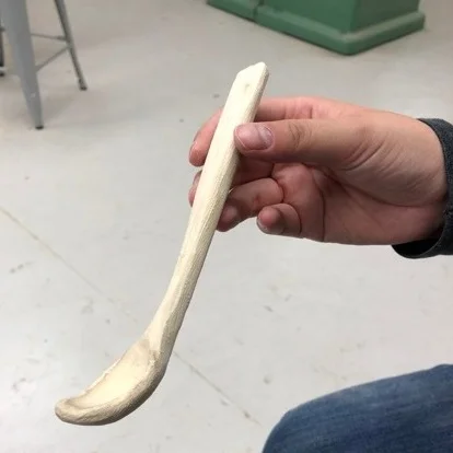 Carved from some Japanese maple and Shirley used the natural crook to carve a spoon.