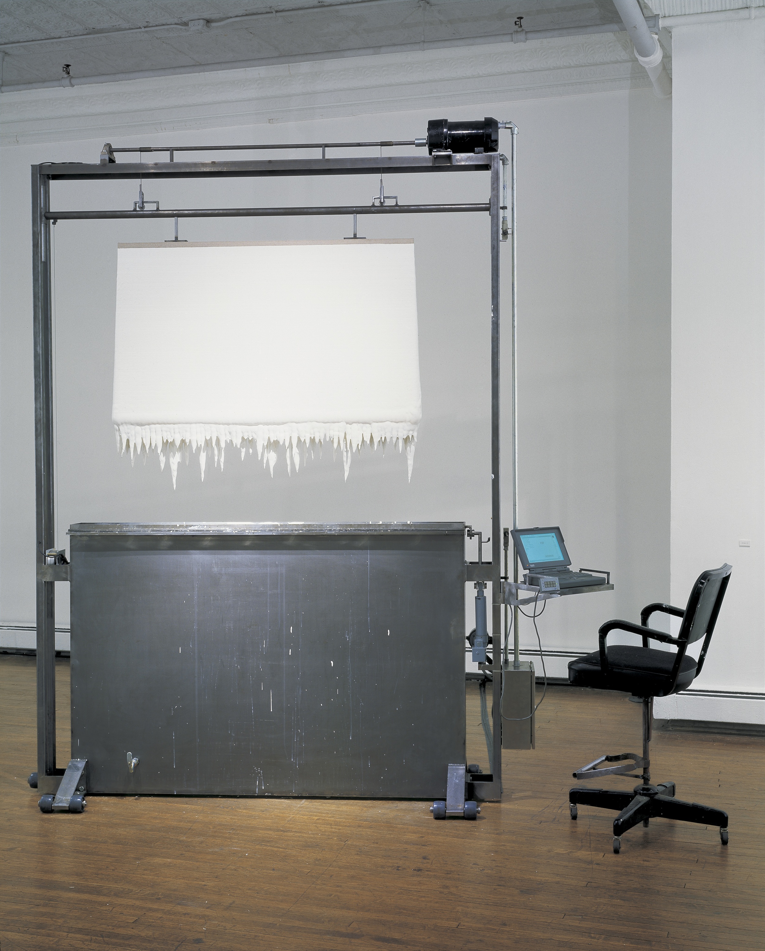  Paint Dipper, 1996, Steel, acrylic paint, computer, motors, interface, relays, chair, 124 x 99 x 24 inches 