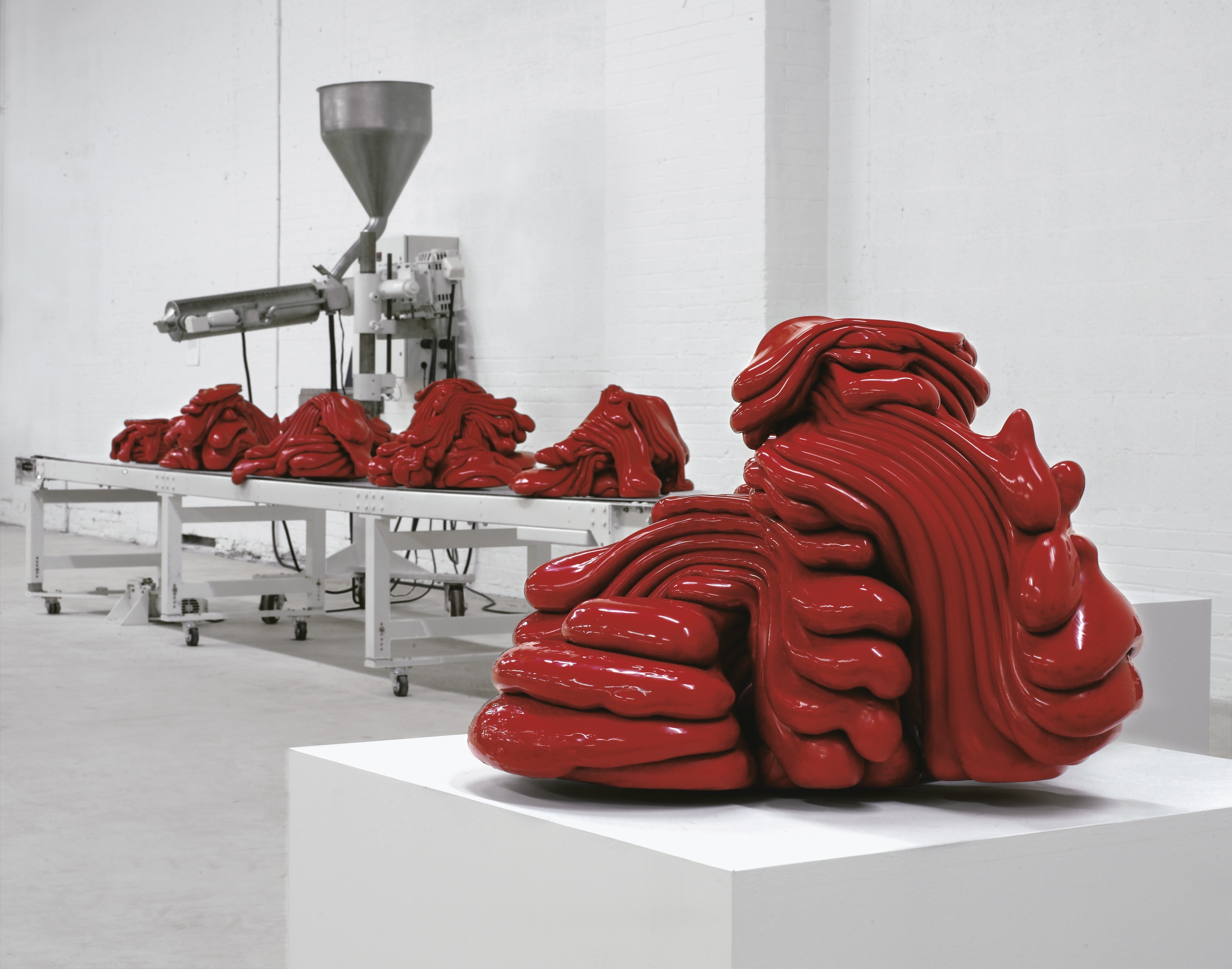  Scumak No. 2, 2000, aluminum, computer, conveyor, electronics, extruder, stainless steel, polyethylene, teflon, 890 x 73 x 276 inches 