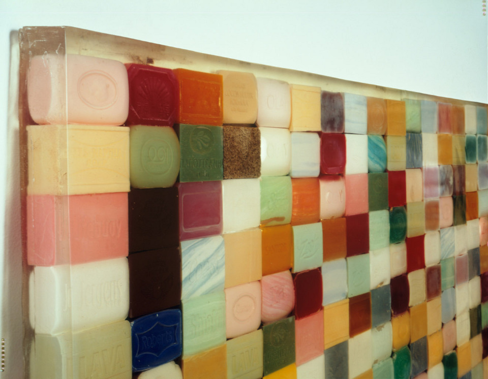  Large Soap, 1993, 840 bars of soap encased in resin, 60 1/4 x 84 1/4 inches 