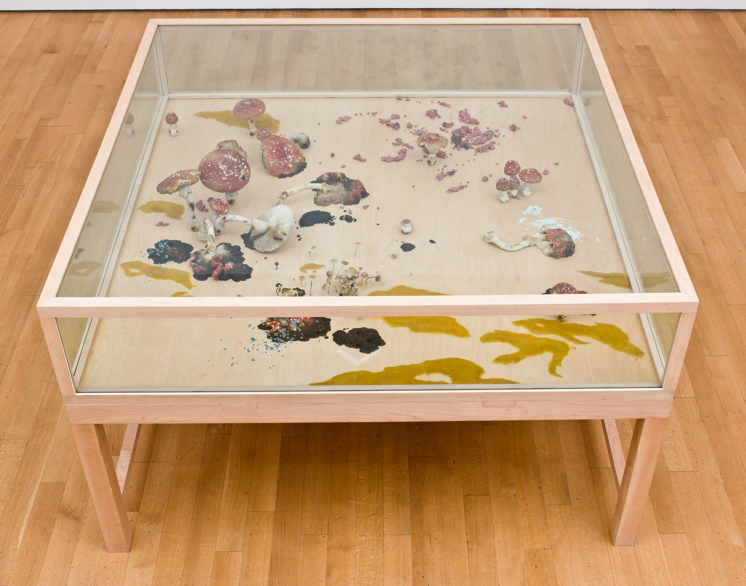  A vs. B, 2004, Thermoset polymer, epoxy, stainless steel, lacquer, oil paint, maple, and glass, 75 1/2 x 75 1/2 x 45 inches 