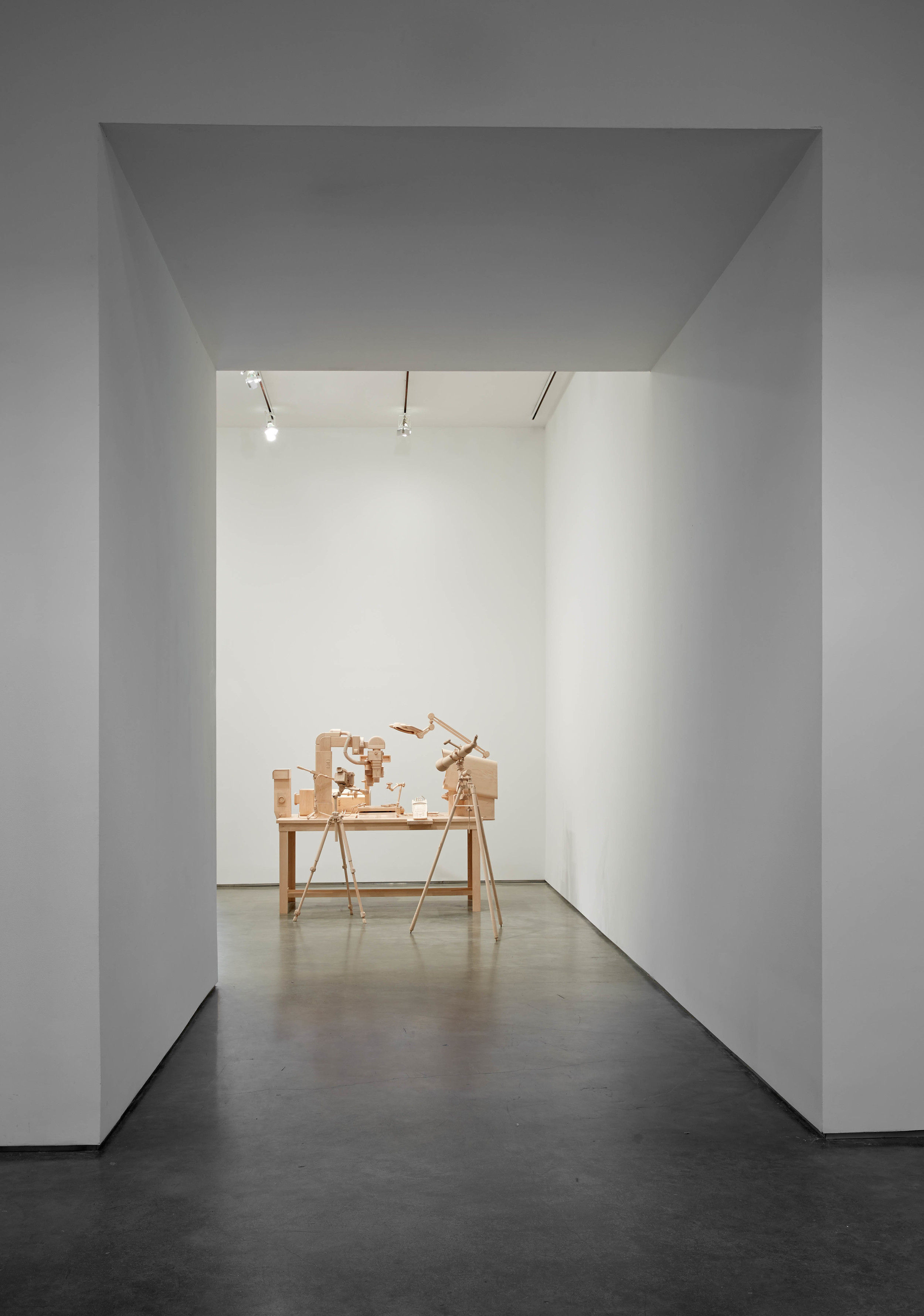  Scrutiny, 2014, Maple,&nbsp;Table: 33 x 72.5 x 38 + 14 inches, Telescope and Tripod: 58.5 x 40 x 26 inches, Photos: Jason Wyche 