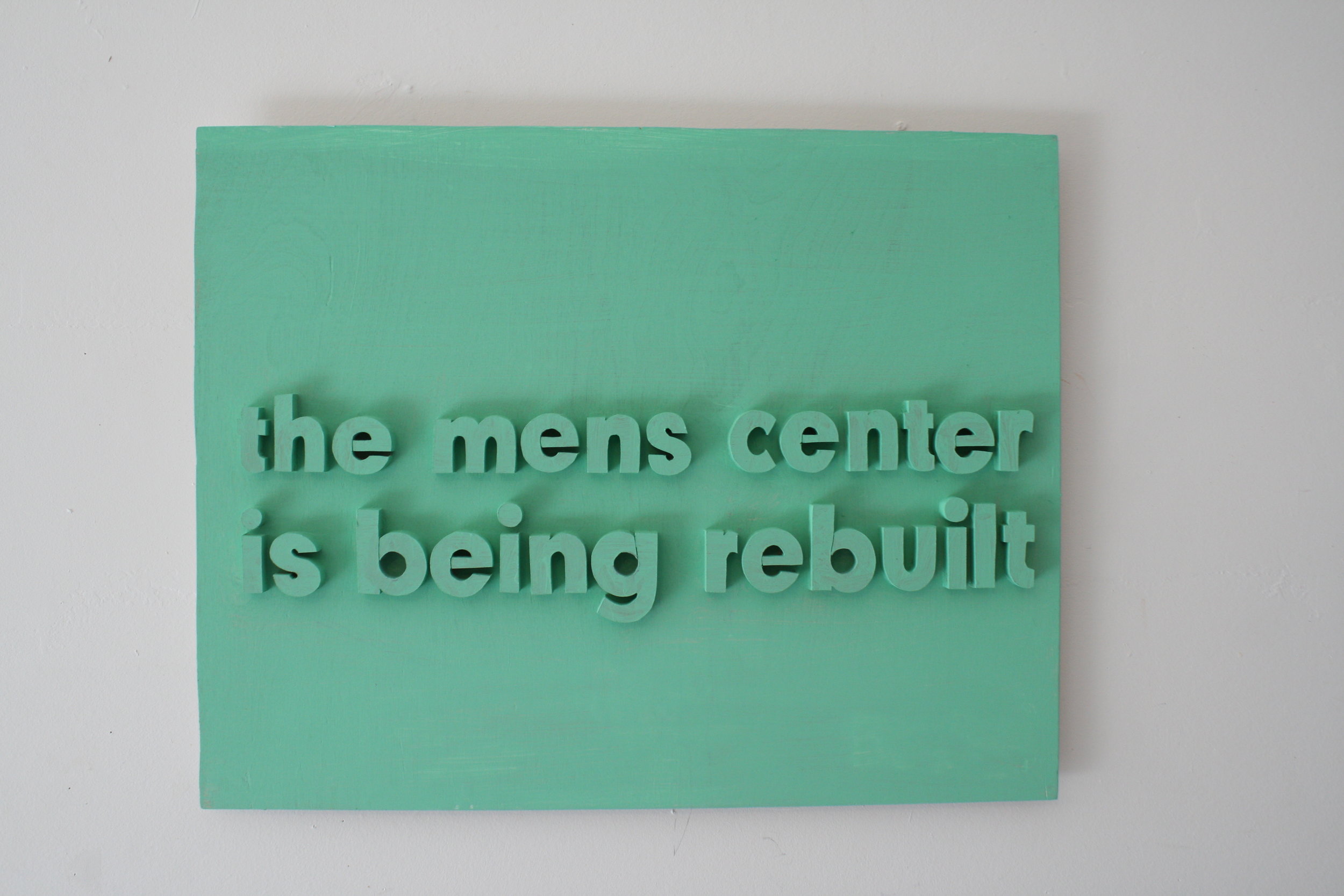   Mens Center , 2018  Acrylic on wood  21.5 x 17 x 1 &nbsp;inches 