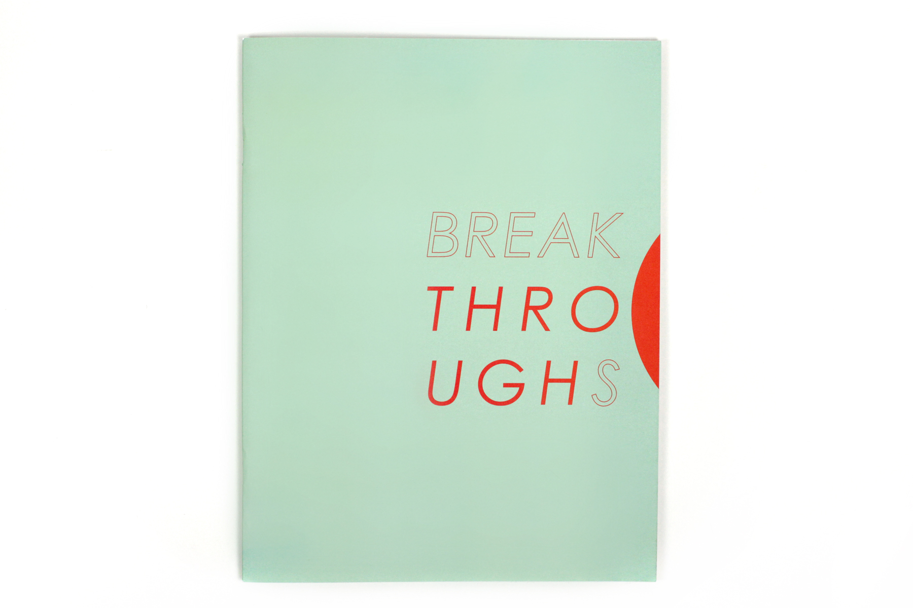 Catalog design for The University of New Mexico Art Museum exhibition, Breakthroughs, 38 pages, 8x10", saddle stitch binding, 2014