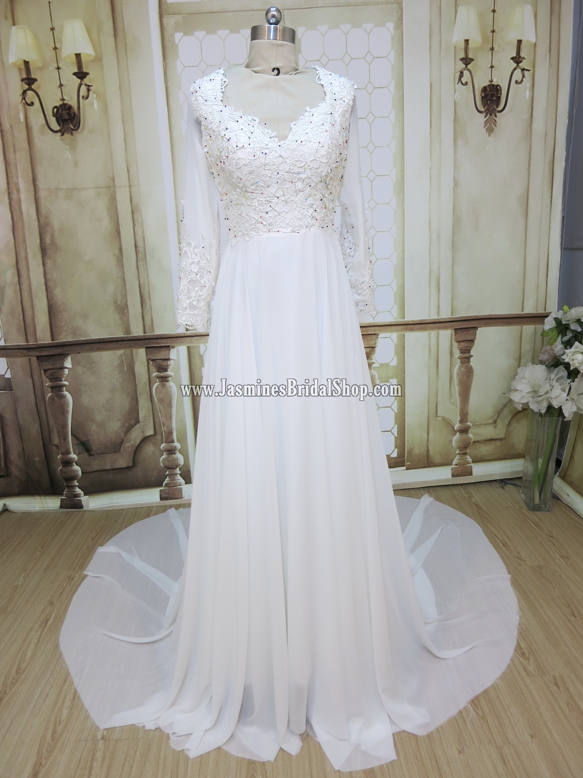 JBS team: Please approve the lace placement! Bride: The dress is beautiful, and I have no issues with it :) But there will be buttons along the lower-arm, and the back - right? And there will be a belt? :-) Mid-Production Photos 3: