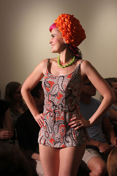 Me on the catwalk in a 50s bathing suit and hat from Over The Top Vintage