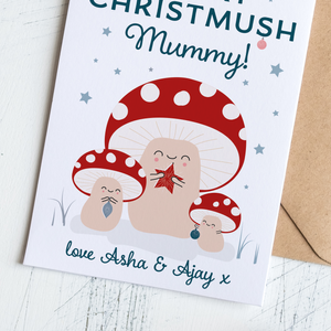 Mummy Christmas Card Personalised with Toadstools Mama, Mommy