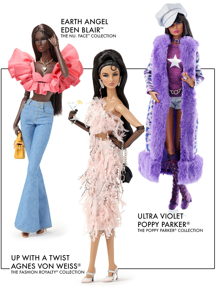 Integrity Toys W Club 2022 upgrade dolls group: Eden Blair, Agnes Von Weiss and Poppy Parker dolls.