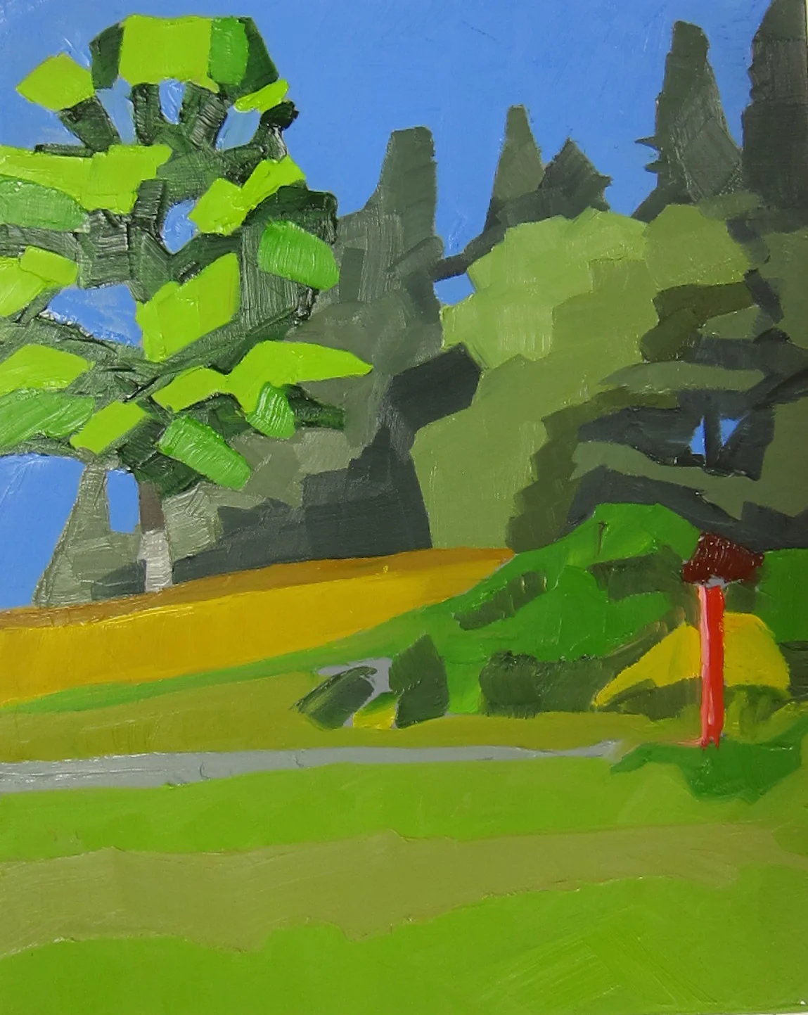 Red post by the drive