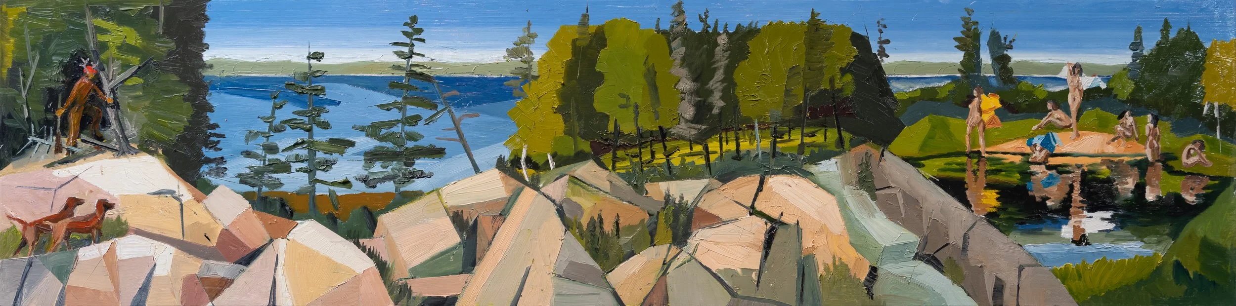 Artemis and Actaeon in Maine
Oil on wood panel, 48" x 12"