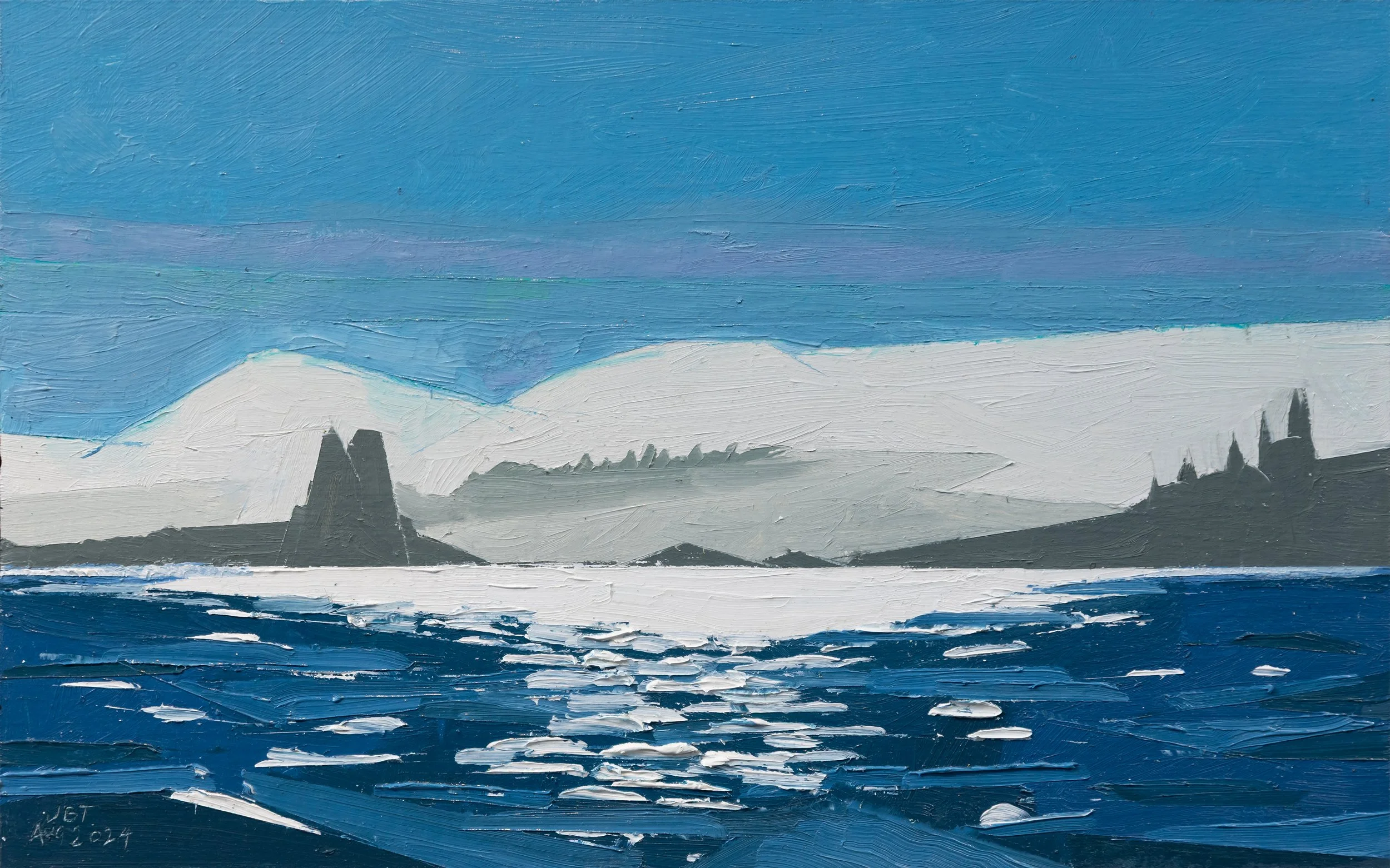 Rolling Fog, Penobscot Bay
Oil on wood panel